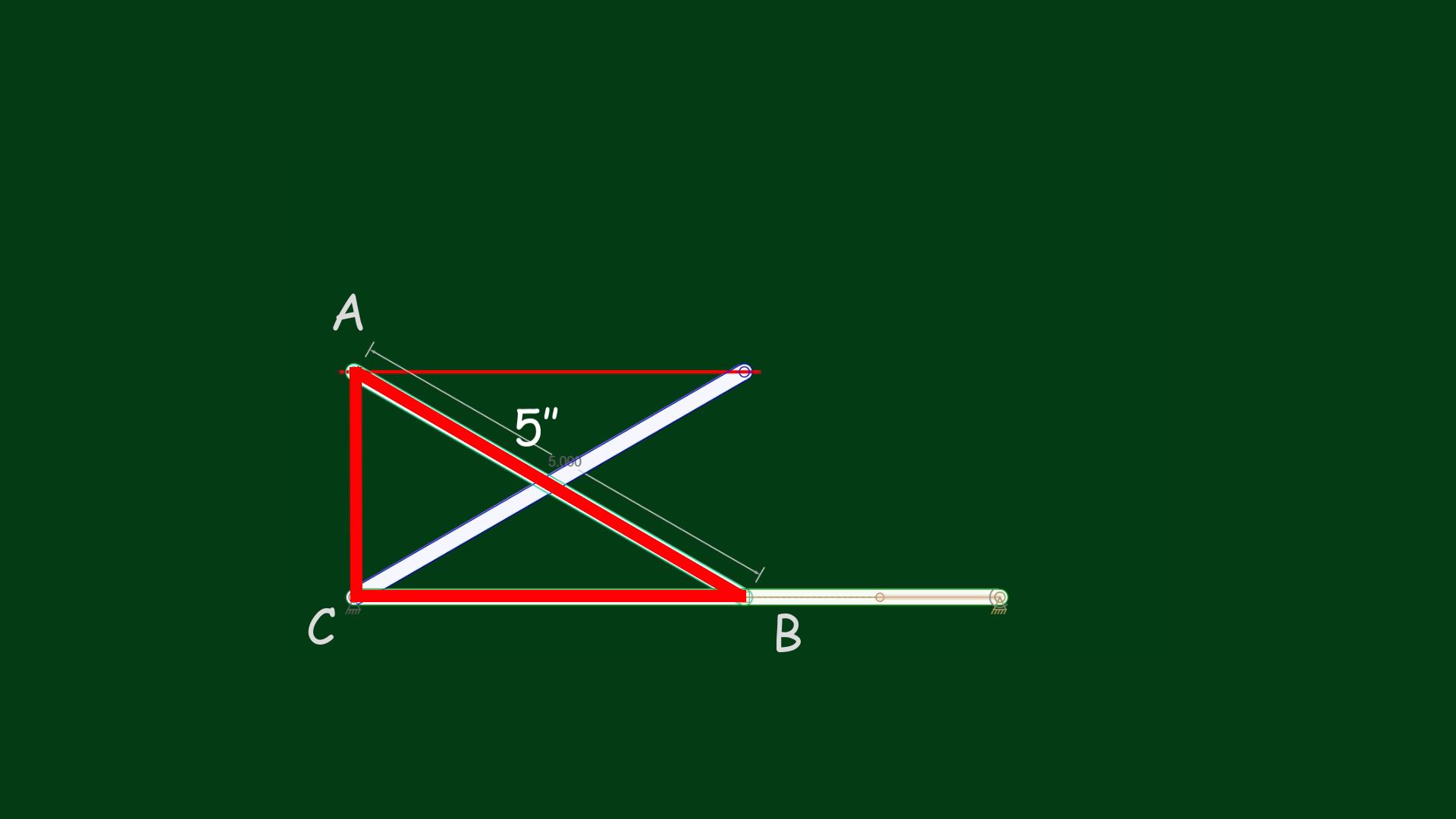 Right triangle ABC drawn on scissors linkage model.