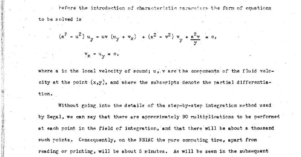 Excerpt from ENIAC typewritten documentation displaying an expression used for calculating missile aerodynamics.