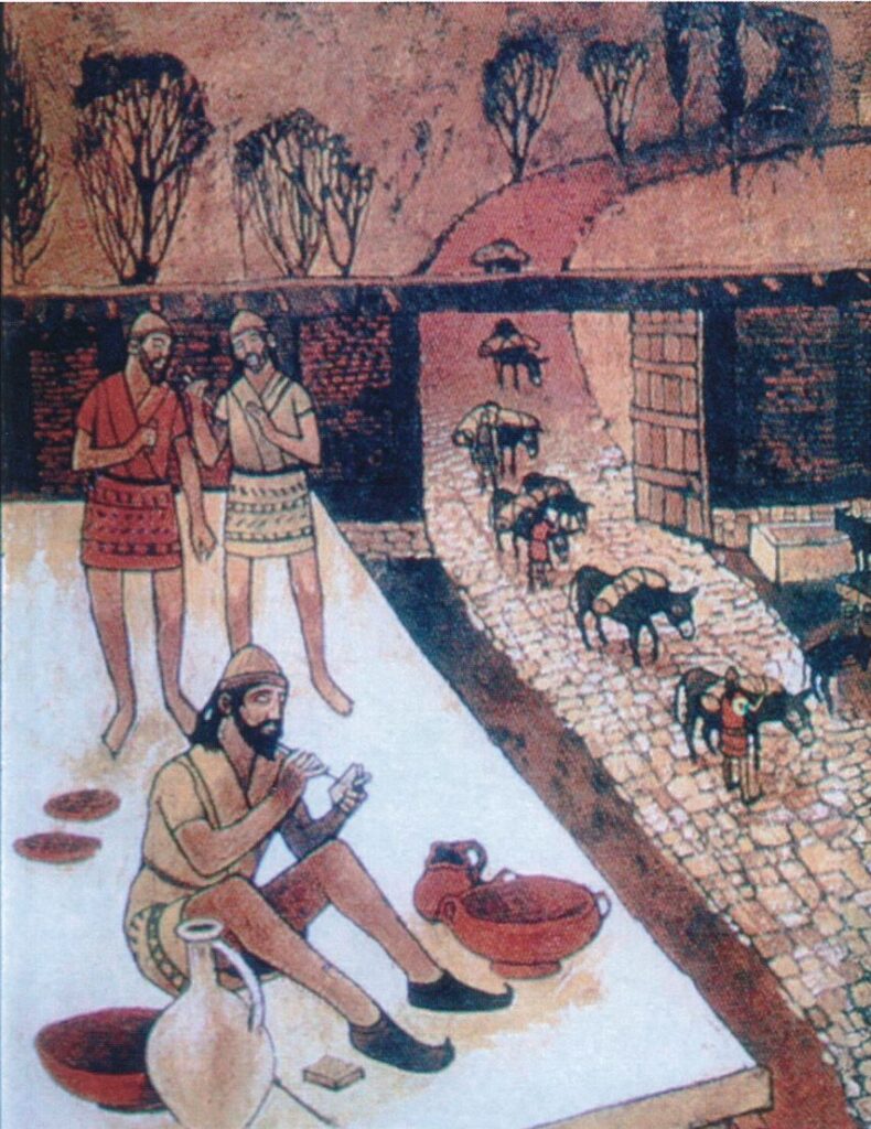 Fresco on the wall of the Ankara museum of Anatolian civilizations showing a man writing on a clay tablet.