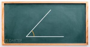 Green chalkboard with an angle drawn on it. One side of the angle is horizontal, and the angle opens to the right. This visual representation is frequently used in math classes to introduce students to angles.