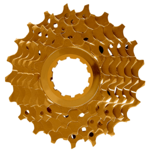 Rear bicycle cassette with 6 sprockets of increasing diameter.